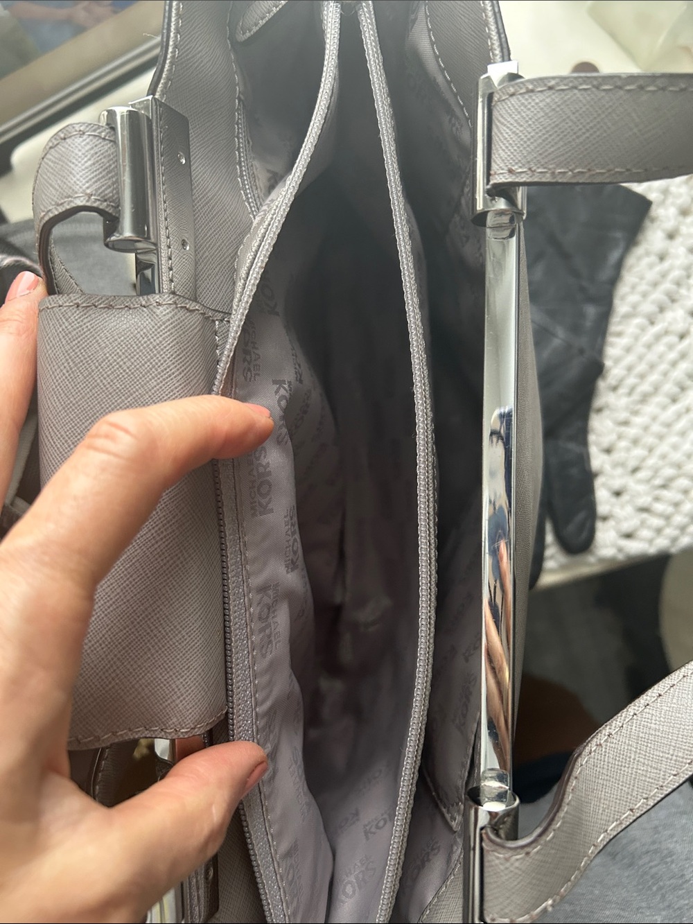 Michael Kors Taupe Gray Leather Shoulder Bag - Picture 7 of 16
